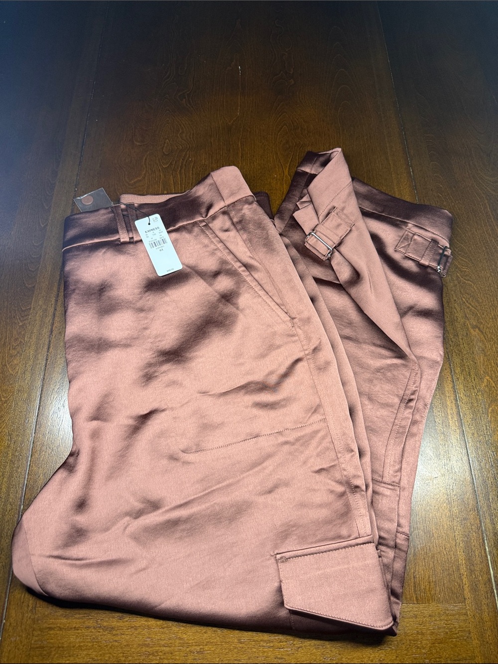 Women’s Satin Finish Cargo Pants in Rose Brown